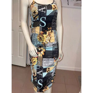 Women's Multicolor Geometric Floral A-Line Knee Length Dress Size L​